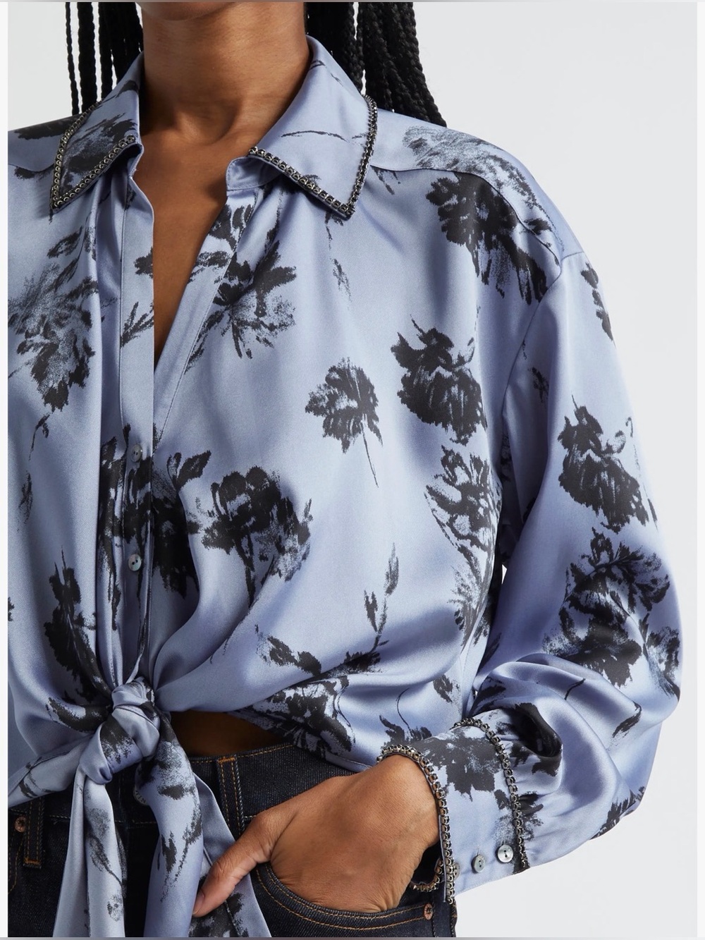 Cinq à Sept | NWOT - Marianna Floral Embellished Tie Blouse - Size S